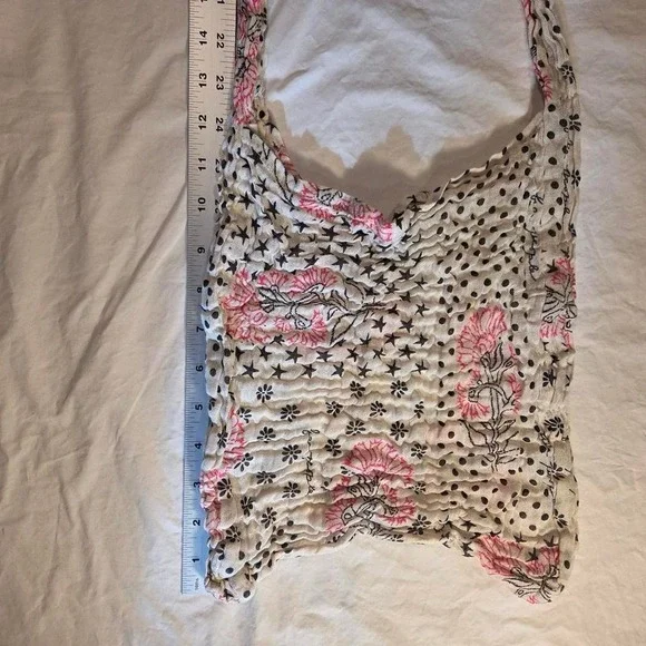 Free People Small Lightweight Reusable Tote Bag, Ivory Black Pink - Picture 4 of 6